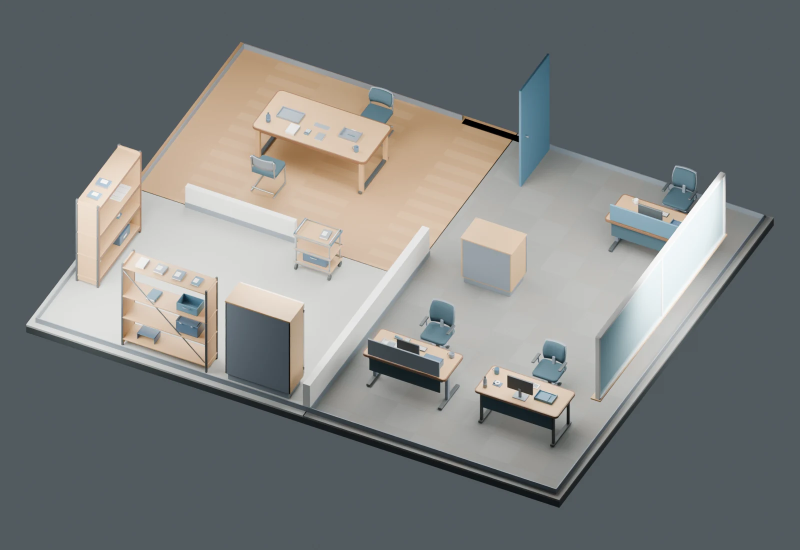 Reverse view of the Aveaxis simulated office